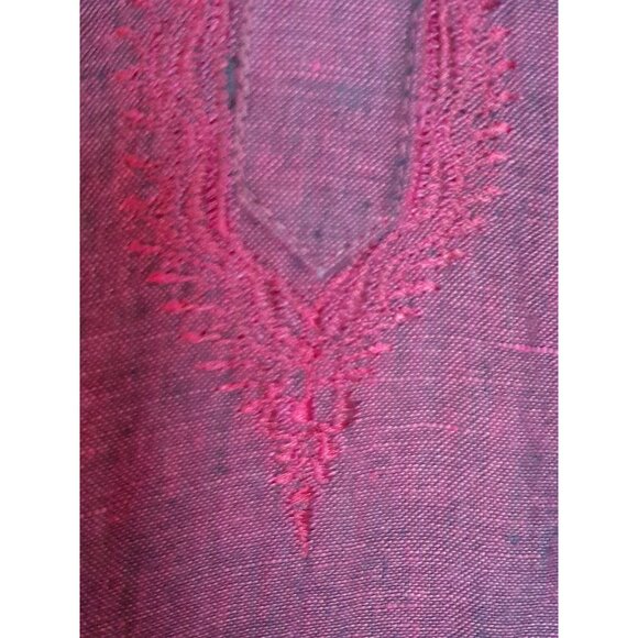 Mens Sz 40/Medium Relaxed Fit Boho Embroidered Linen Blend India Kurta Tunic Top - Picture 3 of 11